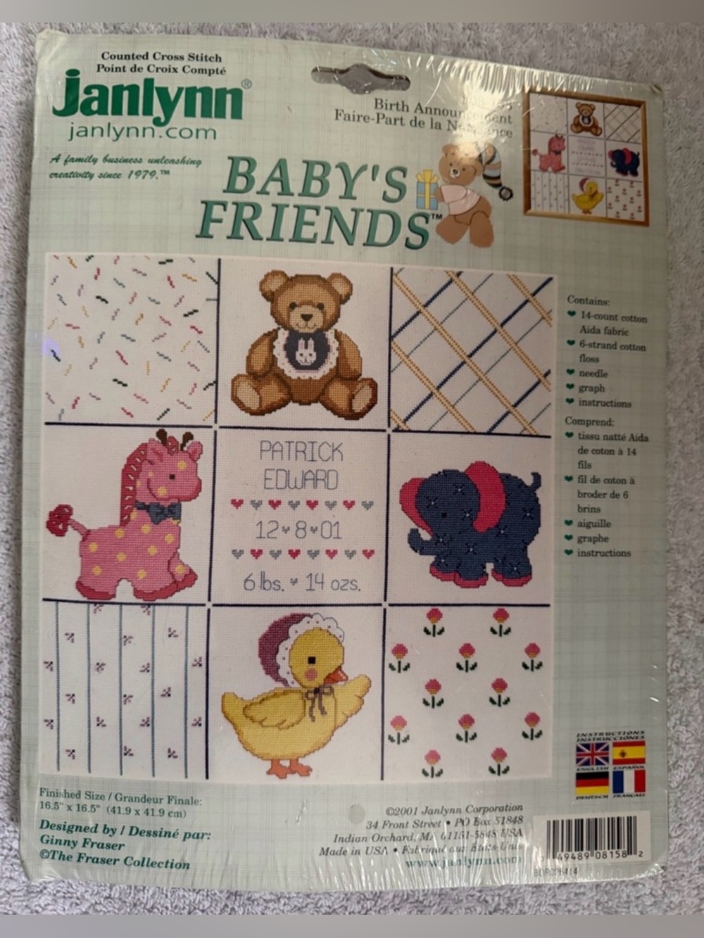 NWT VTG Janlynn Baby’s Friends Counted Cross Stitch Birth Announcement 08-158